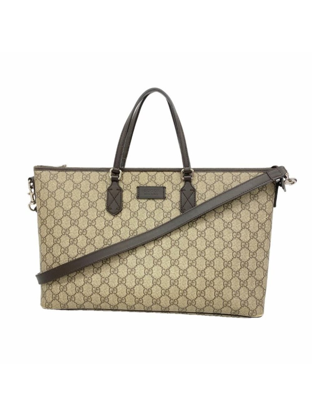 Gucci Tote Bag GG Supreme Brown Silver 2-Way